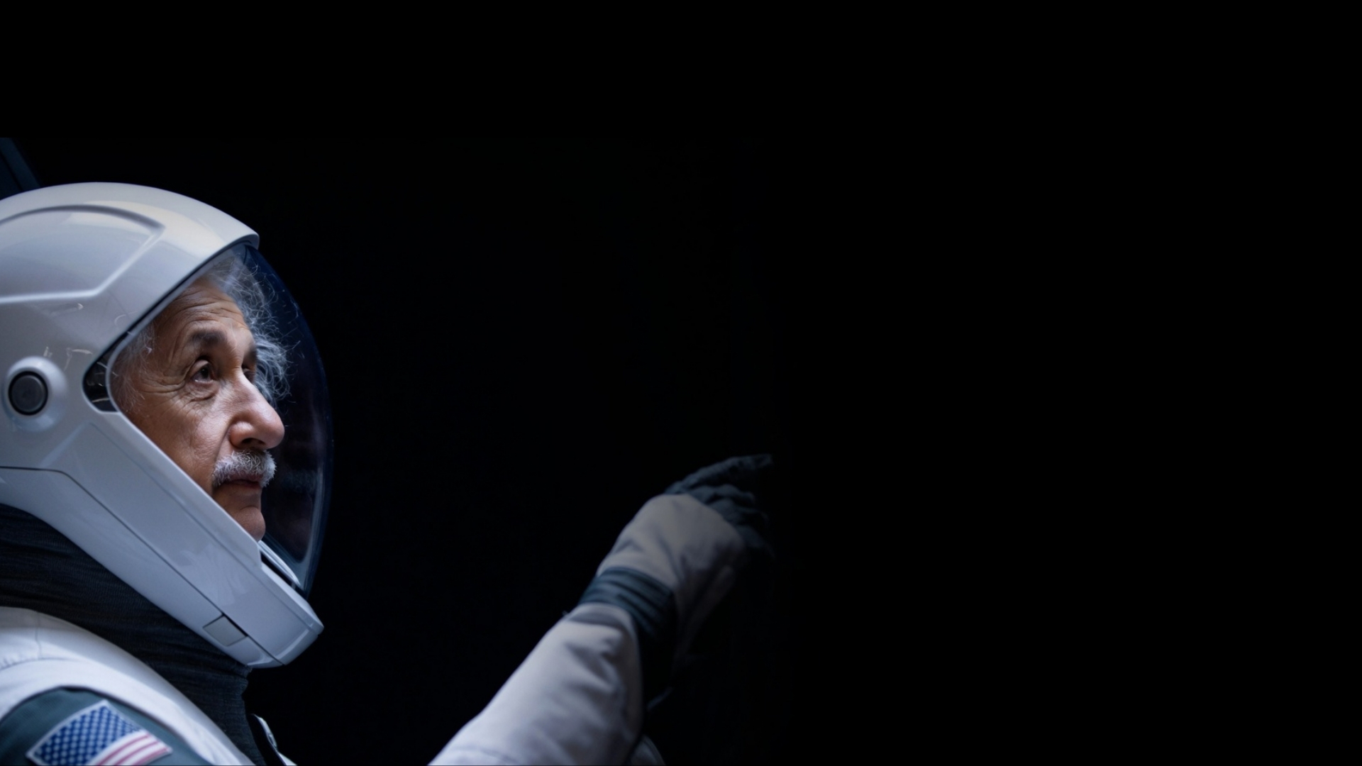 Scientist in a spacesuit gesturing forward, representing the fusion of knowledge and frontier technology